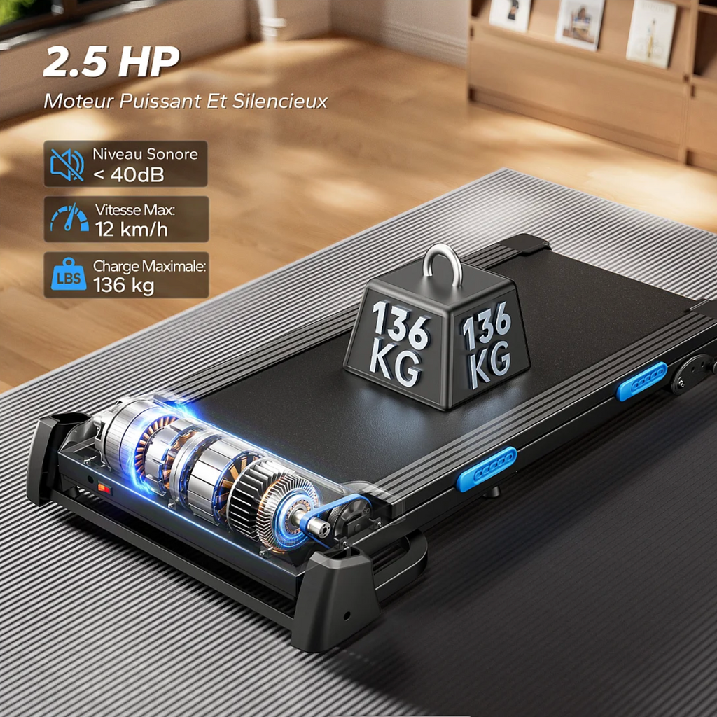 Tapis de Course Connecté Pliable avec 3 niveaux d’inclinaison, Vitesse Réglable de 0,8 à 12 km/h, Écran LED