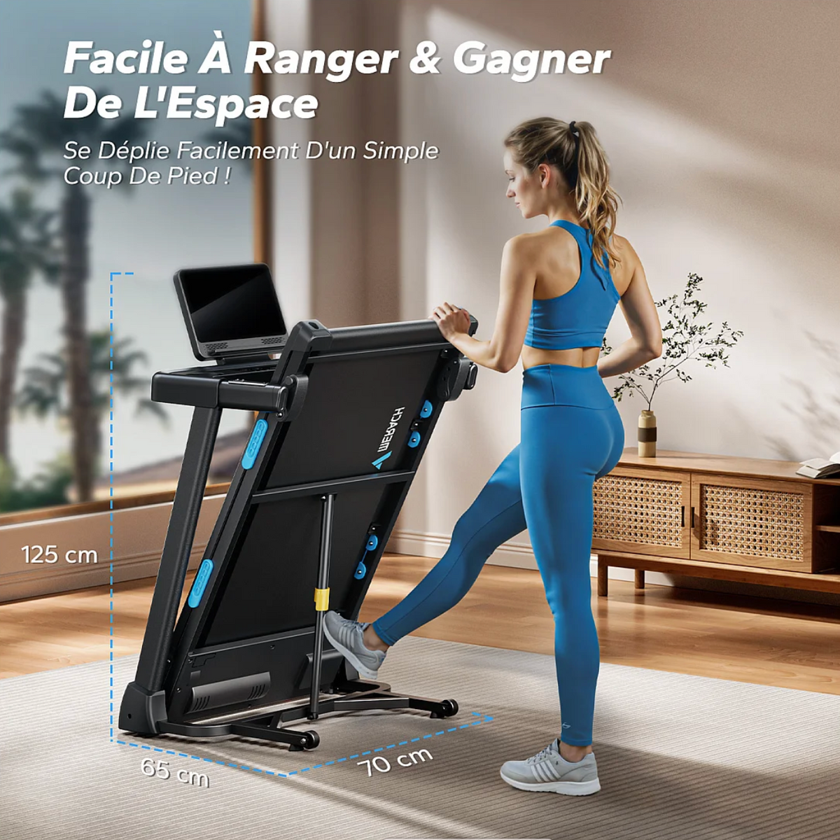 Tapis de Course Connecté Pliable avec 3 niveaux d’inclinaison, Vitesse Réglable de 0,8 à 12 km/h, Écran LED